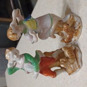 Occupied Japan Stamped Vintage Man and Women Figures with Dogs Statue